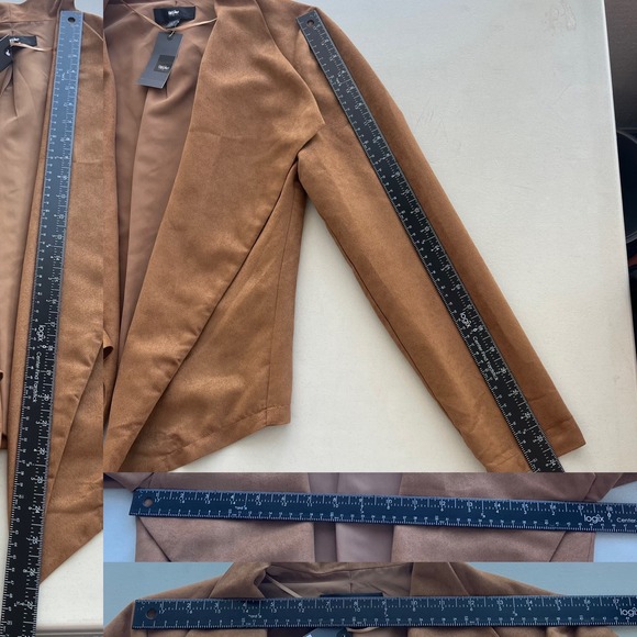 Mossimo Womens XS Tan Camel Faux Suede Open Front Draped Waterfall Blazer Jacket - Picture 7 of 14